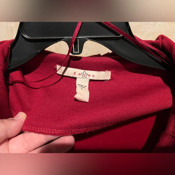 Fever Scalloped Dress Jacket Fabric Buttons Tie Belt Red Spandex blend Women's L - Picture 8 of 10